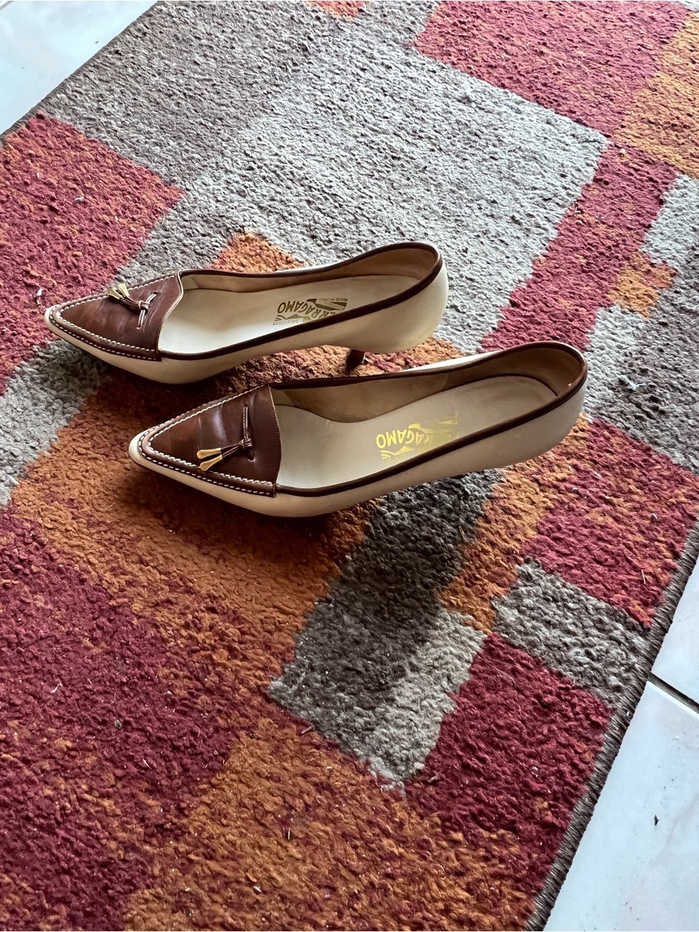 Salvatore Ferragamo Brown Pointed Toe Leather Loafers with Gold Accent - Picture 4 of 13